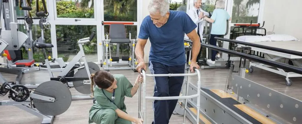 Balance and equilibrium specialist examining a patient